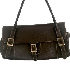Guia’s Triple Buckle Black Leather Shoulder Bag - Handcrafted Italian Baguette